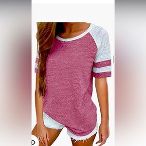 Color block baseball tee new, crew neck, short sleeve, loose fitting